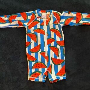 Hanna Andersson Blue and Orange Watermelon Kids Swim One Piece